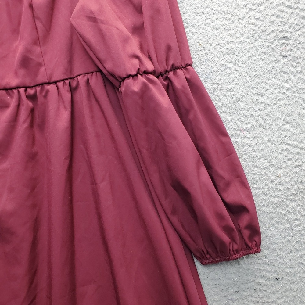 Exlura Dress Womens Medium Burgundy Balloon Sleeve Square Neck Smocked Back Zip - Picture 9 of 11
